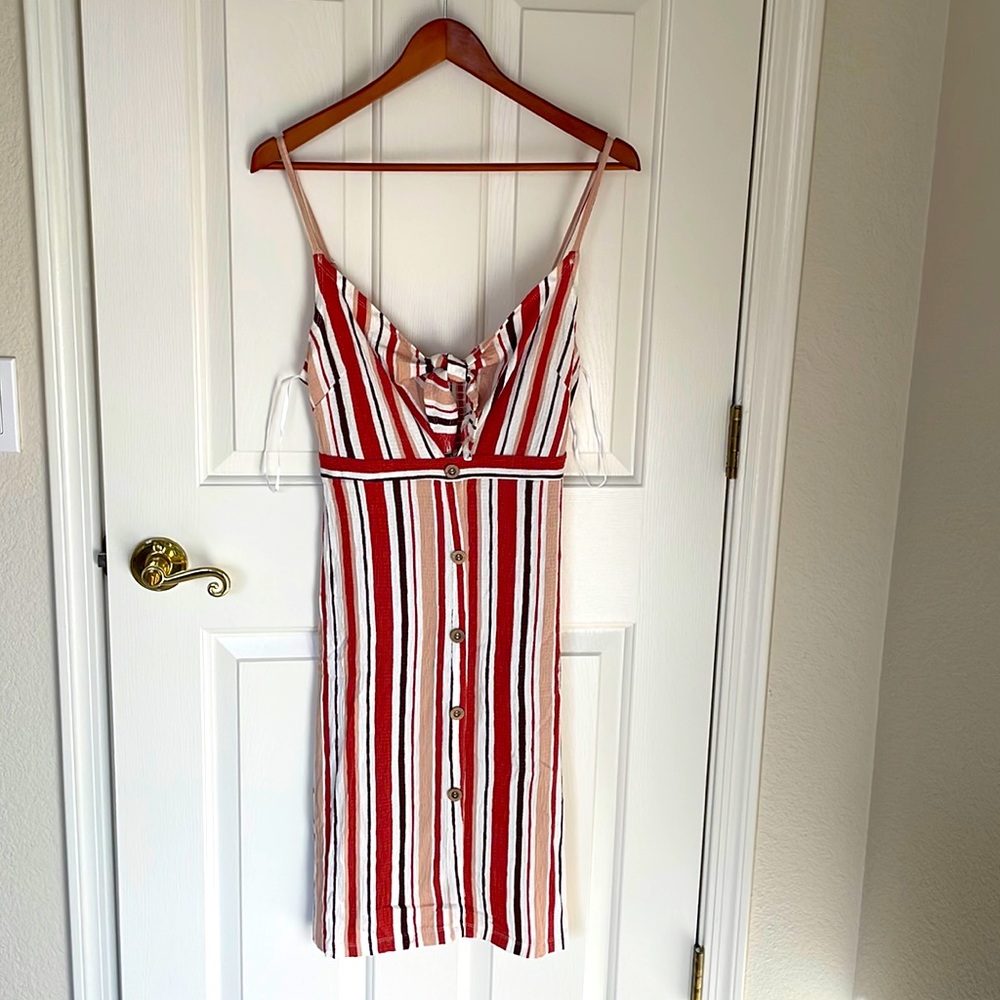 Medium, multicolored, adjustable spaghetti strap Love Tree dress